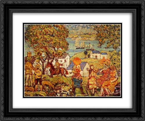 Landscape Figures, Cottages and Boats 24x20 Black Ornate Wood Framed Art Print Poster with Double Matting by Prendergast, Maurice