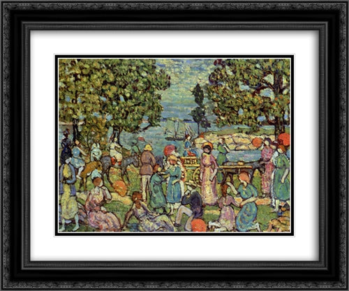 On the Beach No. 3 24x20 Black Ornate Wood Framed Art Print Poster with Double Matting by Prendergast, Maurice