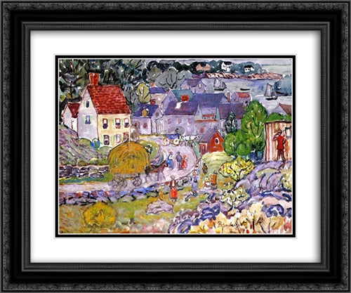 The Hay Cart 24x20 Black Ornate Wood Framed Art Print Poster with Double Matting by Prendergast, Maurice