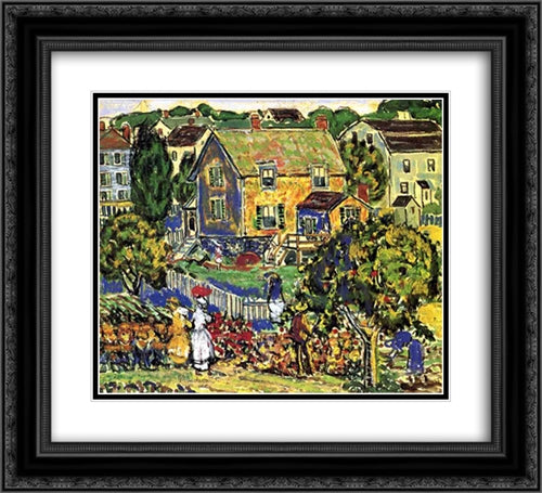 New England Village 22x20 Black Ornate Wood Framed Art Print Poster with Double Matting by Prendergast, Maurice