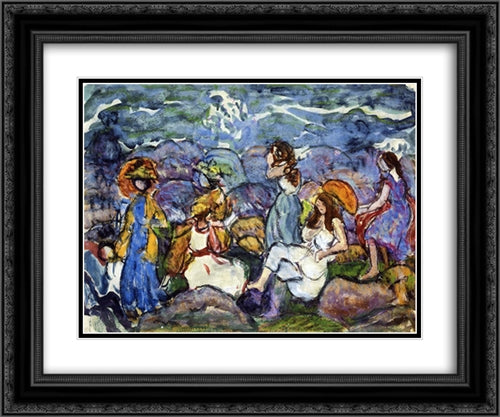 On the Rocks, North Shore 24x20 Black Ornate Wood Framed Art Print Poster with Double Matting by Prendergast, Maurice
