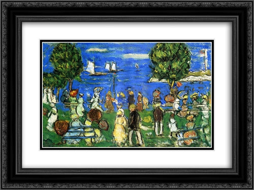 Promenade Salem 24x18 Black Ornate Wood Framed Art Print Poster with Double Matting by Prendergast, Maurice