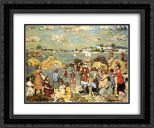 The Seashore 24x20 Black Ornate Wood Framed Art Print Poster with Double Matting by Prendergast, Maurice