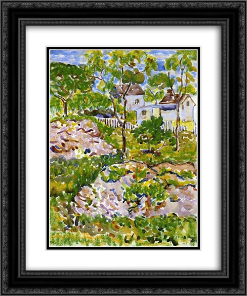 Farmhouse in New England 20x24 Black Ornate Wood Framed Art Print Poster with Double Matting by Prendergast, Maurice