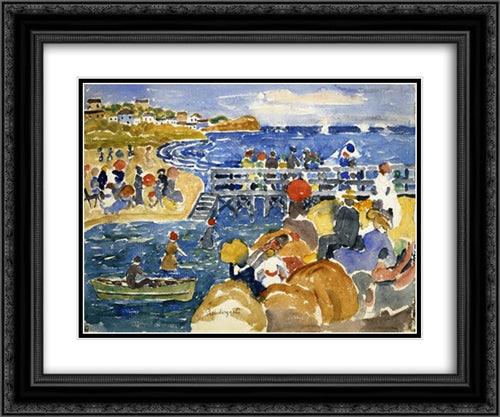 Long Beach 24x20 Black Ornate Wood Framed Art Print Poster with Double Matting by Prendergast, Maurice