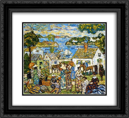 New England Harbour 22x20 Black Ornate Wood Framed Art Print Poster with Double Matting by Prendergast, Maurice