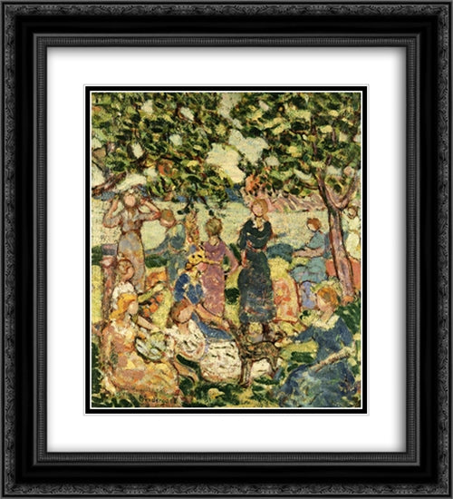 Picnic by the Inlet 20x22 Black Ornate Wood Framed Art Print Poster with Double Matting by Prendergast, Maurice