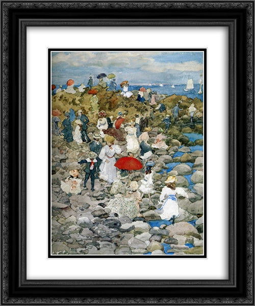 Rocky Shore, Nantasket 20x24 Black Ornate Wood Framed Art Print Poster with Double Matting by Prendergast, Maurice