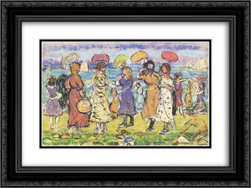 Sunny Day at the Beach 24x18 Black Ornate Wood Framed Art Print Poster with Double Matting by Prendergast, Maurice