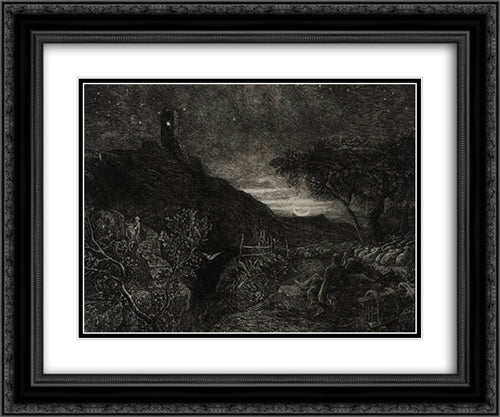 The Lonely Tower 24x20 Black Ornate Wood Framed Art Print Poster with Double Matting by Palmer, Samuel