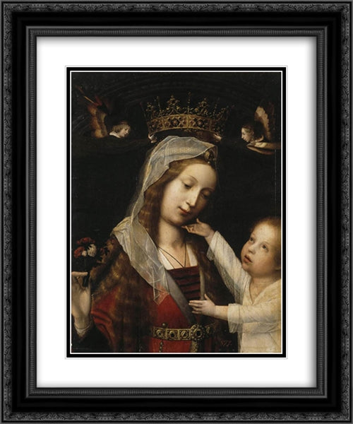 Virgin and Child 20x24 Black Ornate Wood Framed Art Print Poster with Double Matting by Provoost, Jan