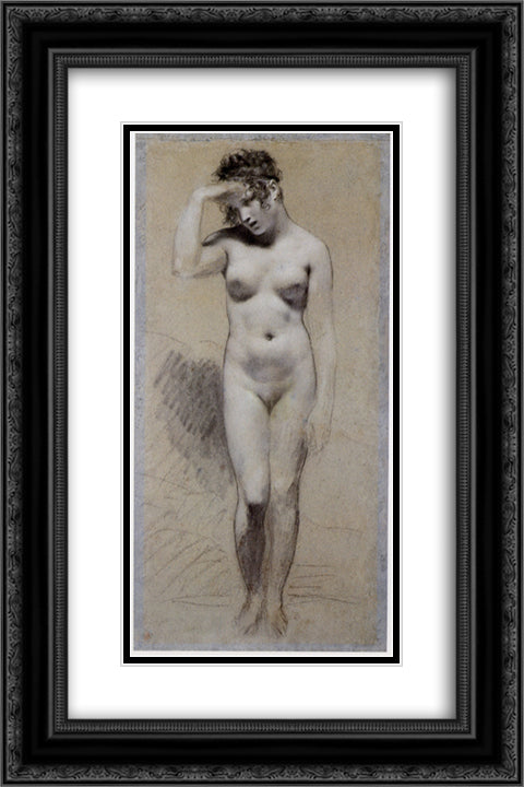 Drawing of Female Nude with charcoal and chalk 16x24 Black Ornate Wood Framed Art Print Poster with Double Matting by Prud'hon, Pierre Paul