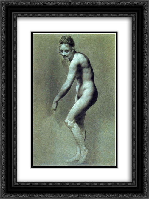 Drawing of Female Nude with charcoal and chalk 18x24 Black Ornate Wood Framed Art Print Poster with Double Matting by Prud'hon, Pierre Paul