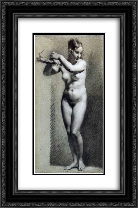 Drawing of Female Nude with charcoal and chalk 16x24 Black Ornate Wood Framed Art Print Poster with Double Matting by Prud'hon, Pierre Paul