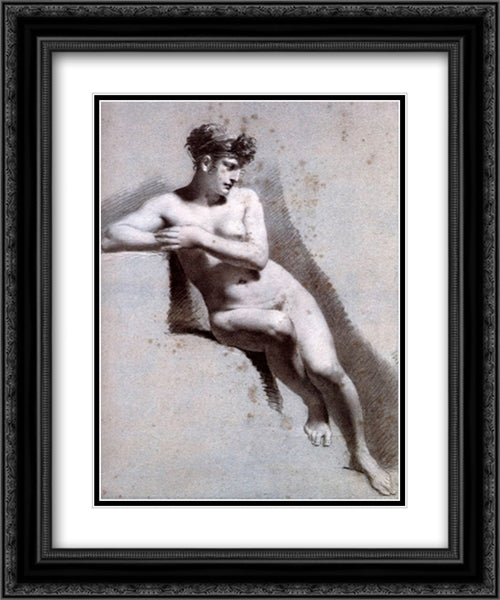 Female Nude Leaning 20x24 Black Ornate Wood Framed Art Print Poster with Double Matting by Prud'hon, Pierre Paul