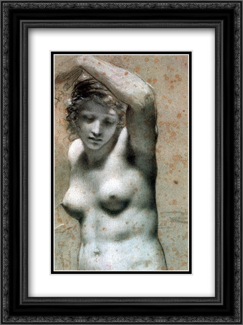 Female Nude Raising her Arm 18x24 Black Ornate Wood Framed Art Print Poster with Double Matting by Prud'hon, Pierre Paul