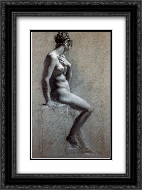 Seated Female Nude 18x24 Black Ornate Wood Framed Art Print Poster with Double Matting by Prud'hon, Pierre Paul