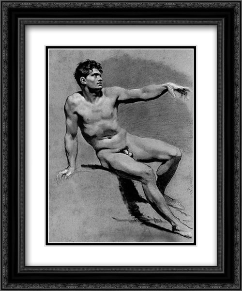 Academic Male Nude 20x24 Black Ornate Wood Framed Art Print Poster with Double Matting by Prud'hon, Pierre Paul