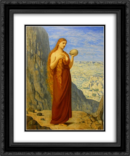 Mary Magdalene in the Desert 20x24 Black Ornate Wood Framed Art Print Poster with Double Matting by Puvis de Chavannes, Pierre