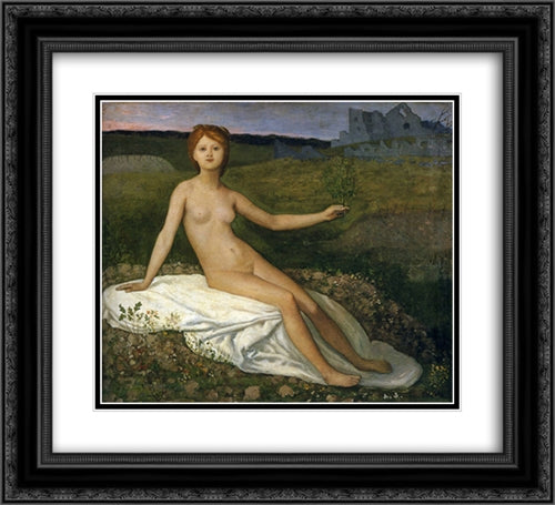 Hope 22x20 Black Ornate Wood Framed Art Print Poster with Double Matting by Puvis de Chavannes, Pierre