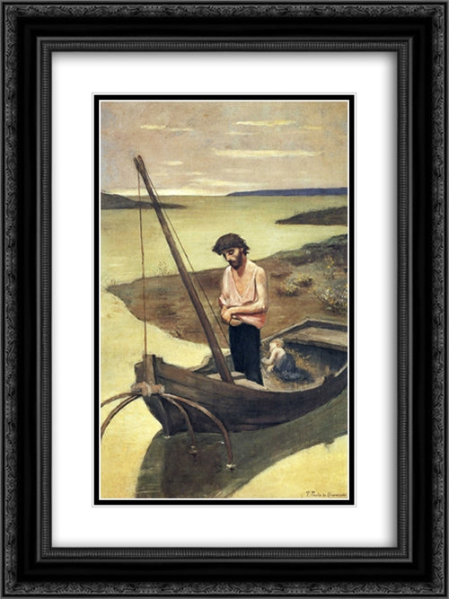 The Poor Fisherman 18x24 Black Ornate Wood Framed Art Print Poster with Double Matting by Puvis de Chavannes, Pierre