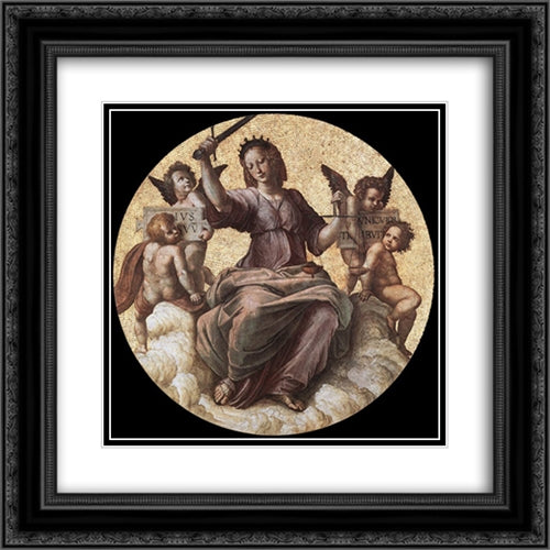 Justice, from the 'Stanza della Segnatura' 20x20 Black Ornate Wood Framed Art Print Poster with Double Matting by Raphael