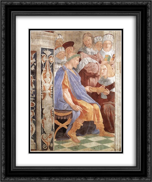 The Judicial Virtues: Pope Gregory IX approving the Vatical Decretals; Justinian handing the Pandects to Trebonianus (detail) 20x24 Black Ornate Wood Framed Art Print Poster with Double Matting by Raphael