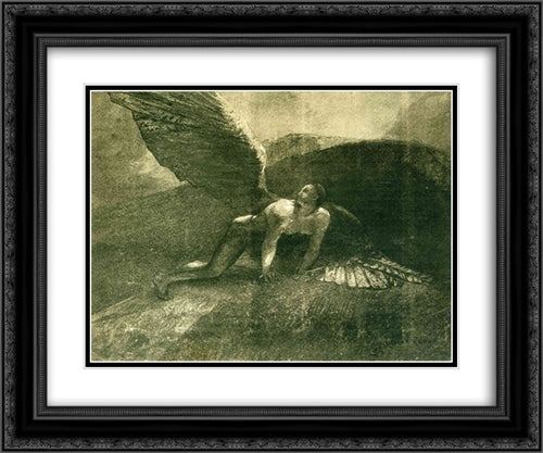 Fallen Angel 24x20 Black Ornate Wood Framed Art Print Poster with Double Matting by Redon, Odilon