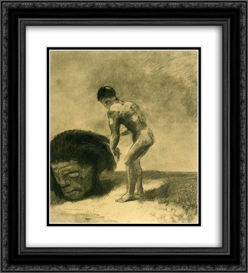 David and Goliath 20x22 Black Ornate Wood Framed Art Print Poster with Double Matting by Redon, Odilon