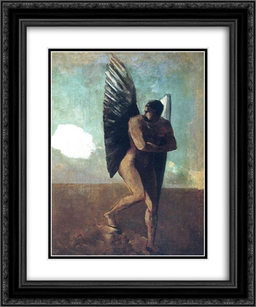 Fallen Angel Looking at at Cloud 20x24 Black Ornate Wood Framed Art Print Poster with Double Matting by Redon, Odilon