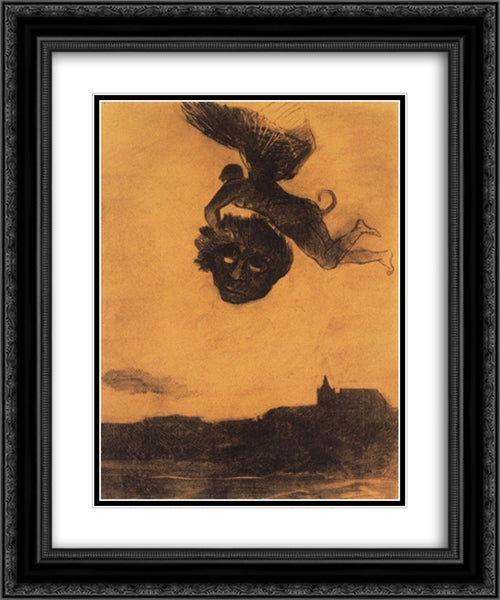 Devil take a head in the air 20x24 Black Ornate Wood Framed Art Print Poster with Double Matting by Redon, Odilon