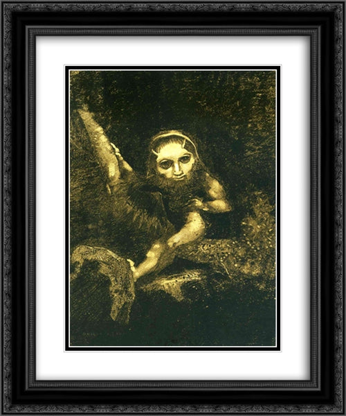Caliban on a branch 20x24 Black Ornate Wood Framed Art Print Poster with Double Matting by Redon, Odilon