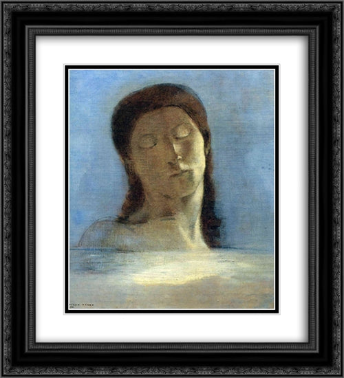 Closed Eyes 20x22 Black Ornate Wood Framed Art Print Poster with Double Matting by Redon, Odilon