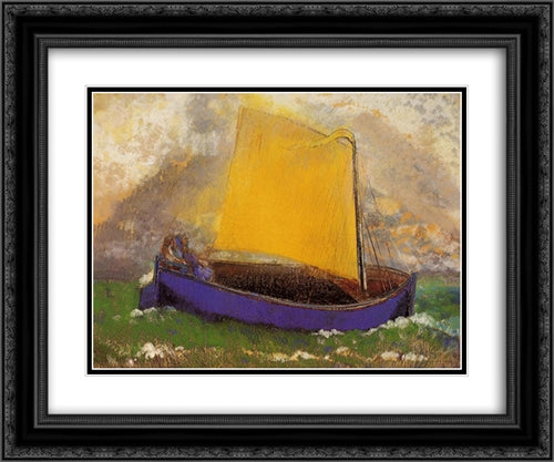 The Mysterious Boat 24x20 Black Ornate Wood Framed Art Print Poster with Double Matting by Redon, Odilon