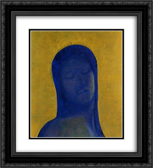 Closed Eyes 20x22 Black Ornate Wood Framed Art Print Poster with Double Matting by Redon, Odilon