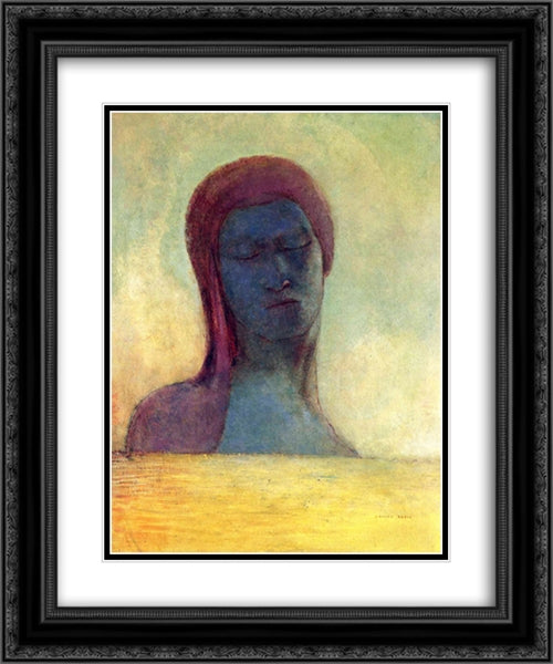 Closed Eyes 20x24 Black Ornate Wood Framed Art Print Poster with Double Matting by Redon, Odilon