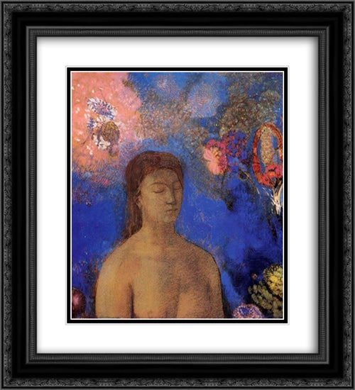 Closed Eyes 20x22 Black Ornate Wood Framed Art Print Poster with Double Matting by Redon, Odilon