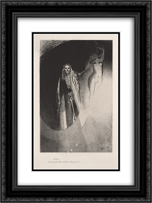 Death: It is I who makes you serious; let us embrace each other (plate 20) 18x24 Black Ornate Wood Framed Art Print Poster with Double Matting by Redon, Odilon