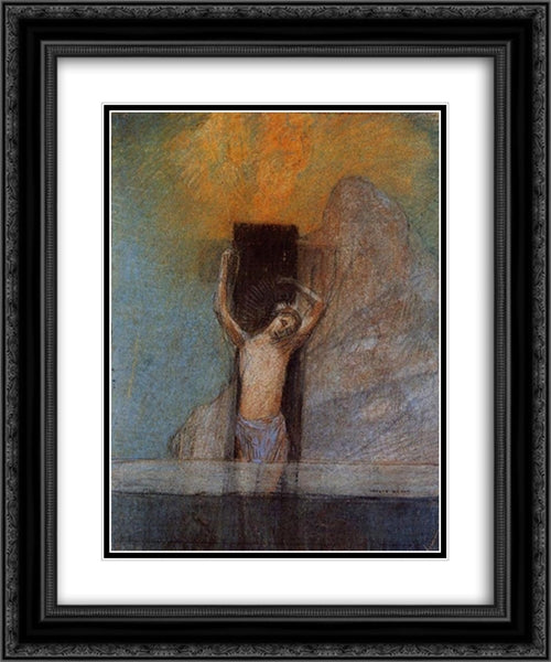 Christ on the Cross 20x24 Black Ornate Wood Framed Art Print Poster with Double Matting by Redon, Odilon