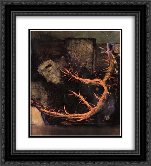 Christ with Red Thorns 20x22 Black Ornate Wood Framed Art Print Poster with Double Matting by Redon, Odilon