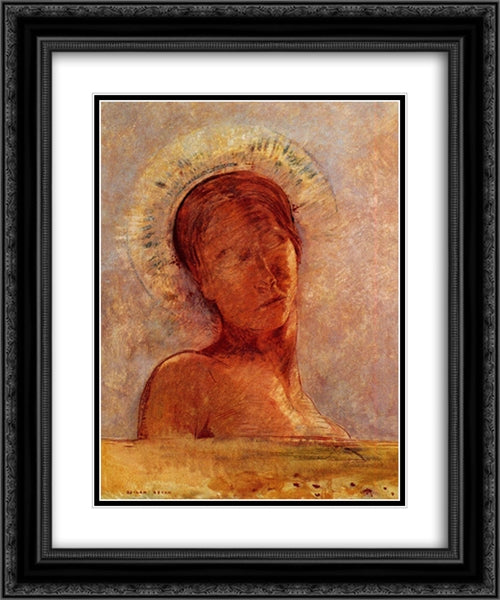 Closed Eyes 20x24 Black Ornate Wood Framed Art Print Poster with Double Matting by Redon, Odilon