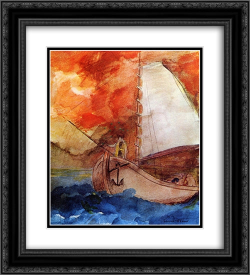 The Boat 20x22 Black Ornate Wood Framed Art Print Poster with Double Matting by Redon, Odilon