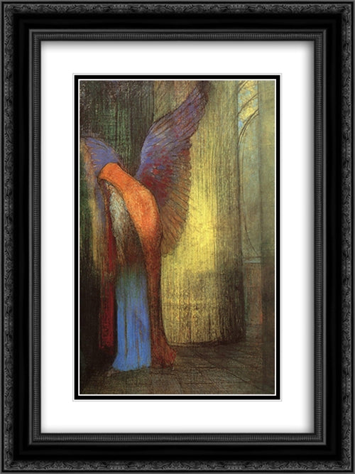 Winged Old Man with a Long White Beard 18x24 Black Ornate Wood Framed Art Print Poster with Double Matting by Redon, Odilon