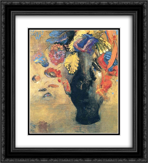 Flowers 20x22 Black Ornate Wood Framed Art Print Poster with Double Matting by Redon, Odilon