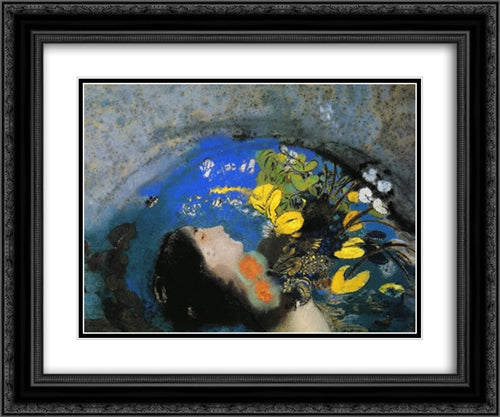 Ophelia 24x20 Black Ornate Wood Framed Art Print Poster with Double Matting by Redon, Odilon