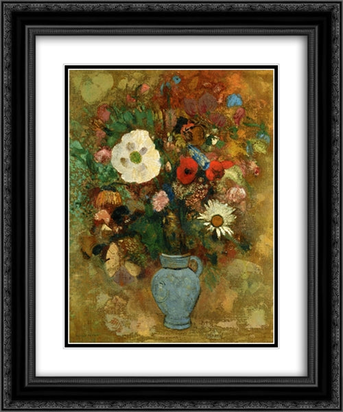 Bouquet of Flowers 20x24 Black Ornate Wood Framed Art Print Poster with Double Matting by Redon, Odilon