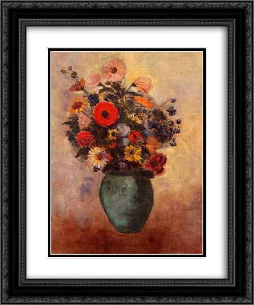 Vase of Flowers 20x24 Black Ornate Wood Framed Art Print Poster with Double Matting by Redon, Odilon