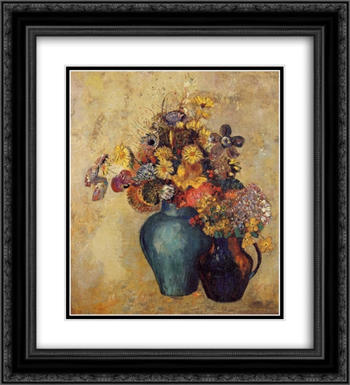 Flowers 20x22 Black Ornate Wood Framed Art Print Poster with Double Matting by Redon, Odilon