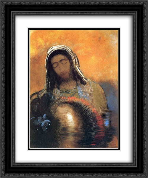 Buddha 20x24 Black Ornate Wood Framed Art Print Poster with Double Matting by Redon, Odilon