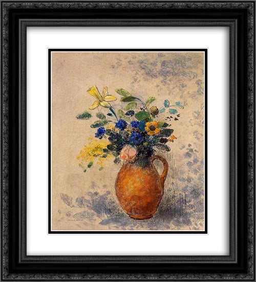 Vase of Flowers 20x22 Black Ornate Wood Framed Art Print Poster with Double Matting by Redon, Odilon
